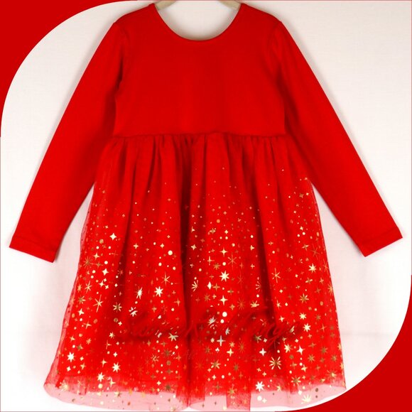 NWT Hanna Andersson Long Sleeve Shimmer Tulle Skater Dress Ribbon Red 110 5